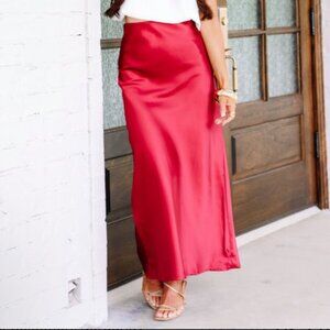 glam Ruby Red Satin Maxi Skirt